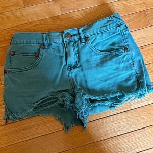 Free People Turquoise Distressed Jean Shorts